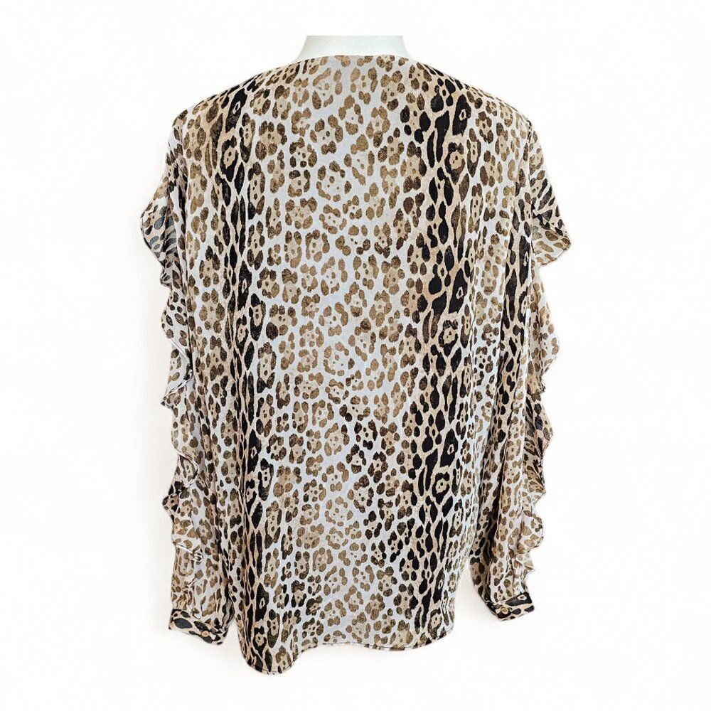 Calvin Klein Women's Leopard Print Ruffle Sleeve Blouse Size L - Picture 3 of 14